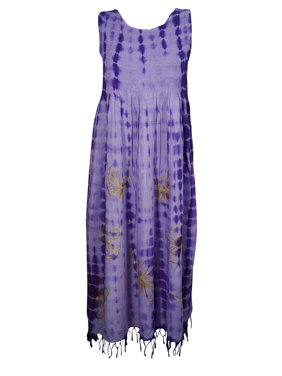 Mogul Women Sleeveless Loose Tie Dye Casual Maxi Long Dresses M