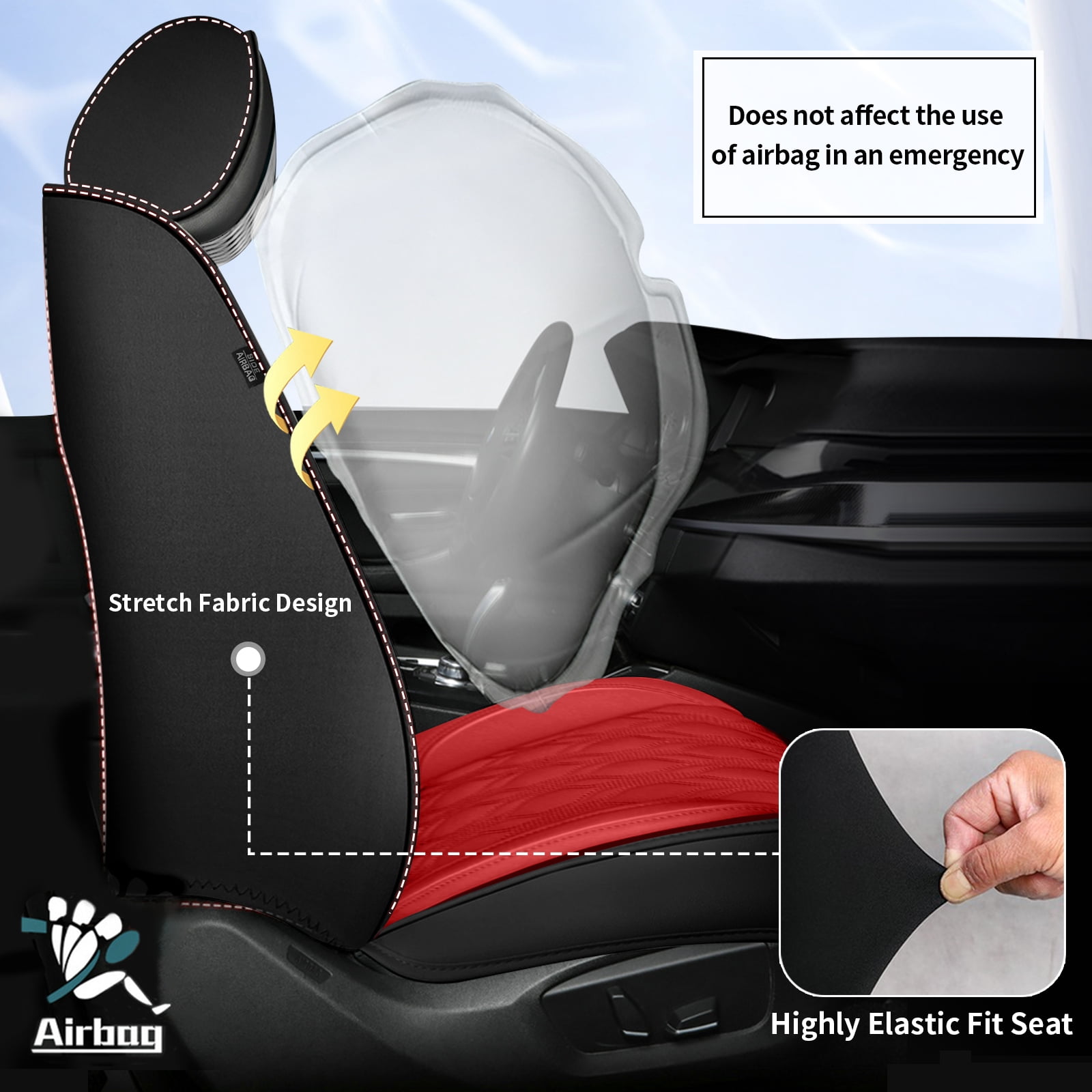 LAONNVIR Black Front Car Seat Covers,Stylish Breathable Leather Automotive Seat Protectors,Airbag Compatible Auto Interior Accessories Custom Fit for Honda CRV 2007-2025,Black&Red