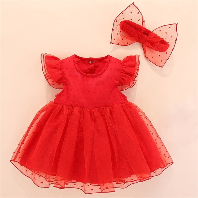 Robes d'Été pour Filles à Manches à Volants Tutu pour Filles Robe pour Tout-Petits Robe en Tulle 9-12 Mois