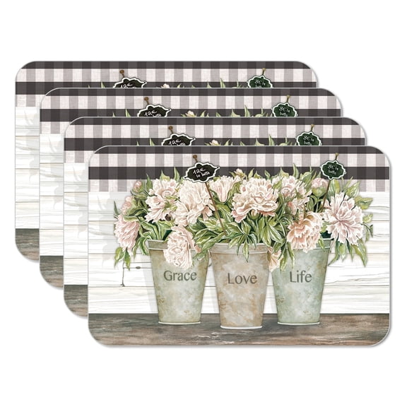 CounterArt Vintage Farmhouse Reversible Easy Care Plastic Tabletop Placemat 4-Pack