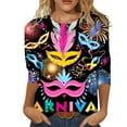 thumbnail image 1 of TSADFHJI Hauts d'Hiver pour Femmes Tendance Joyeuses Fêtes Imprimé Manches 3/4 Col Rond T-Shirt Blouse TTTG Noir, 1 of 5