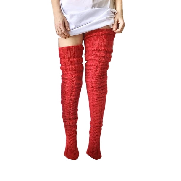 Medias altas de lana para mujer, de punto retorcido, de color liso, suaves y esponjosas, para invierno, cálidas e informales, largas.