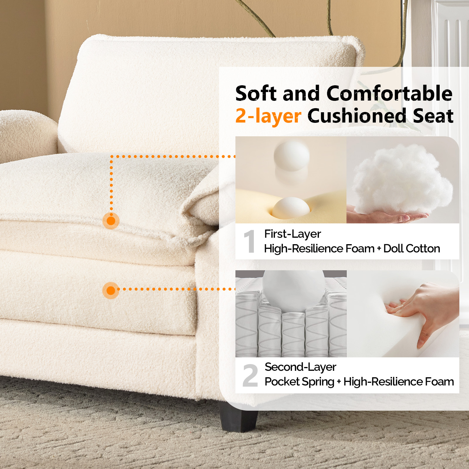 Zimtown Accent chair with Ottoman, Oversized Single sofa with Chaise for Convertible Teddy Velvet Fabric Sofa Set Living Room Furniture Teddy White