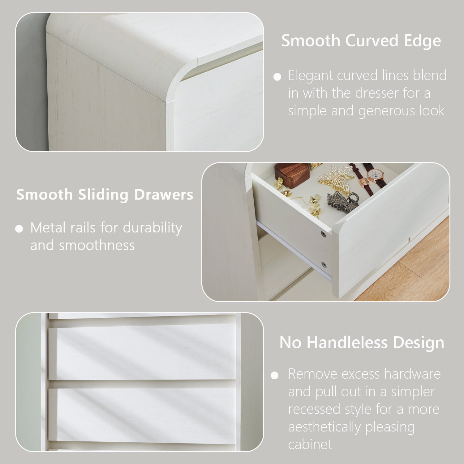 wow97e Modern Dressers for Bedroom, 45" Tall 5 Drawers & Chests of Drawers w/Curved Profile Design, Wood Mid Century Vertical Dresser w/Natural Texture for Bedroom, Living Room