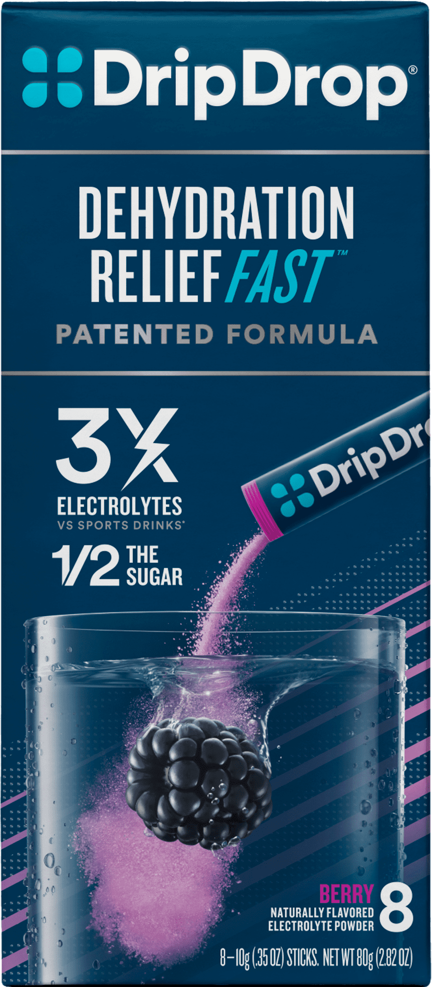 DripDrop ORS Electrolyte Hydration Powder Sticks, Berry, 10g Sticks, 8 Count