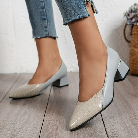 

negj fashion autumn women casual shoes low heel thick heel pointed fish scale pattern comfortable