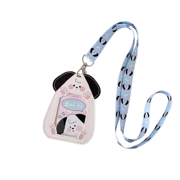 Cute Animal-Themed ID Card Holder with Lanyard, Transparent Window Protective Badge Sleeve, Kawaii Stationery for Students and Office Professionals, A