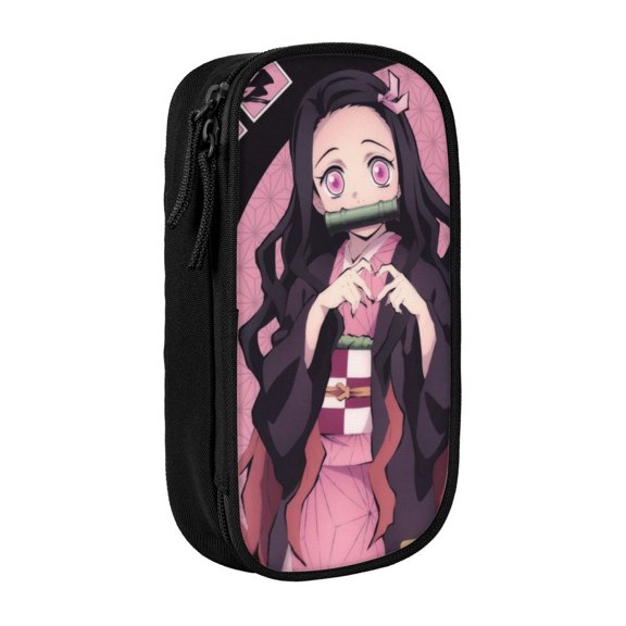 Kamado Nezuko Pencil Case Large Capacity Pencil Pouch Pen Bag Office Stationery Organizer Travel Makeup Bag Black
