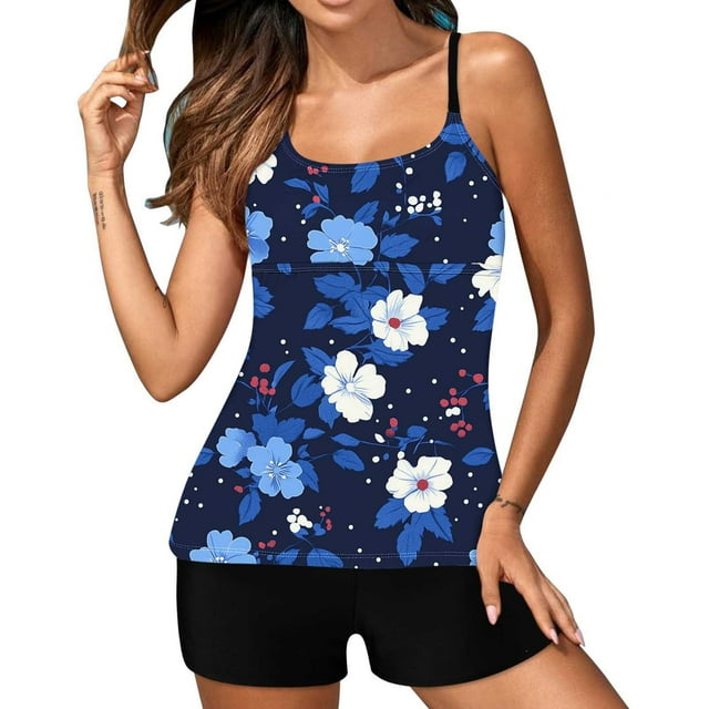 UPPADA Womens 2 Piece Tankinis Swimsuit Floral Print Tank Swim Top with Bottom Spaghetti Straps 2pc Tummy Control Bathing Suits Modest Swimwear Womens Swimsuit Top Multicolor,2xl