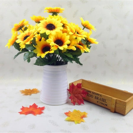 Artificial Sunflower Bouquet Cluxwal Fake Sunflower 7-Stems Artificial Silk Sunflowers Bouquet Home Wedding Party Banquet Floral Decor ()