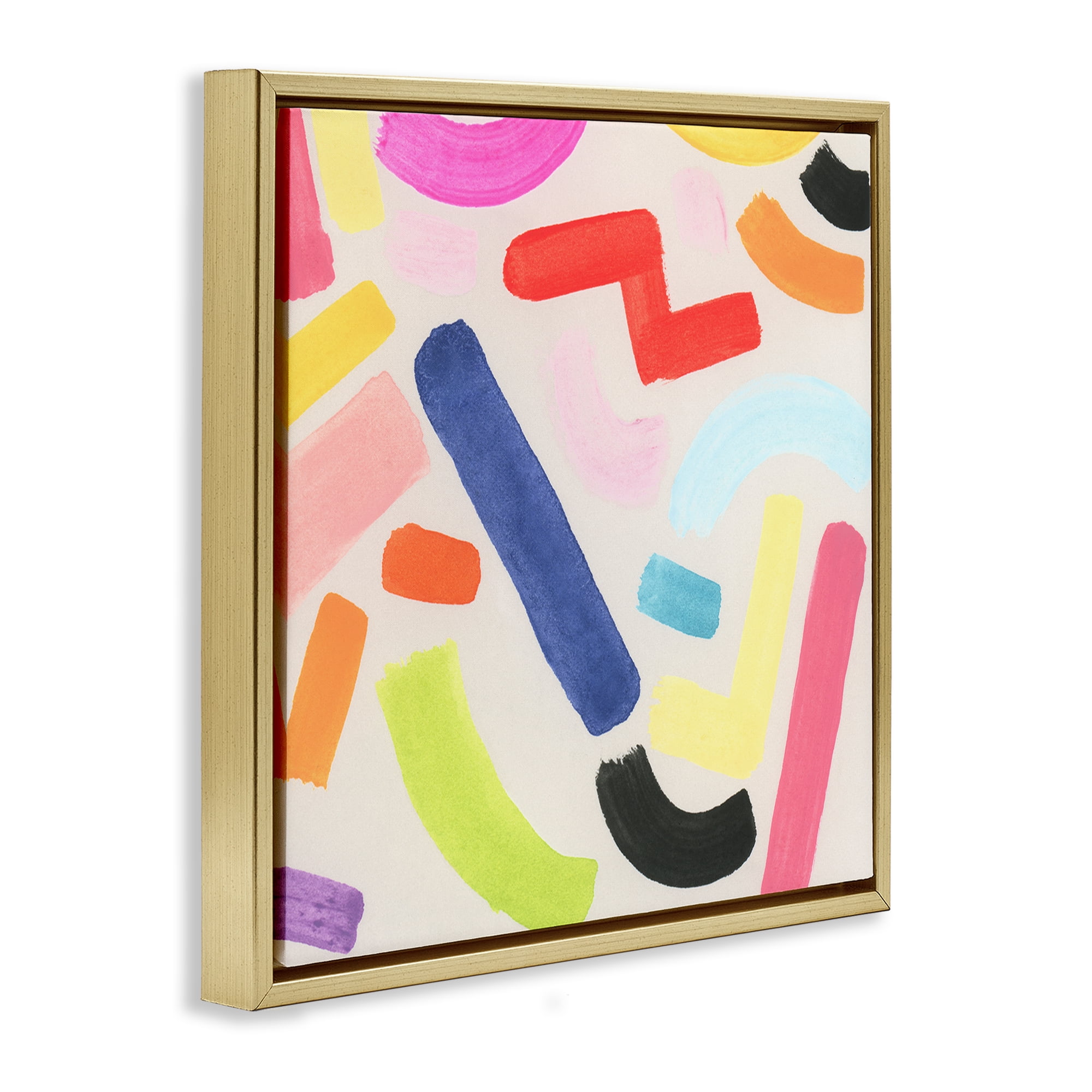 Stupell Industries Scattered Retro Shapes Abstract Painting Gold Floater Framed Canvas Art Print Wall Art, 25 x 25