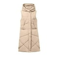thumbnail image 4 of Lovskoo Womens Winter Coats Quilted Puffer Vest Warm Pocket Hooded Coat Long Jacket Sleeveless Parkas Outerwear Cotton Padded Outerwear Beige, 4 of 6