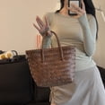 thumbnail image 3 of Vjnyvs Faux Rattan Woven Tote Bag, Artificial Straw Handbag for Women, Braided Handle Summer Beach Shopping Shoulder Bag, 3 of 7