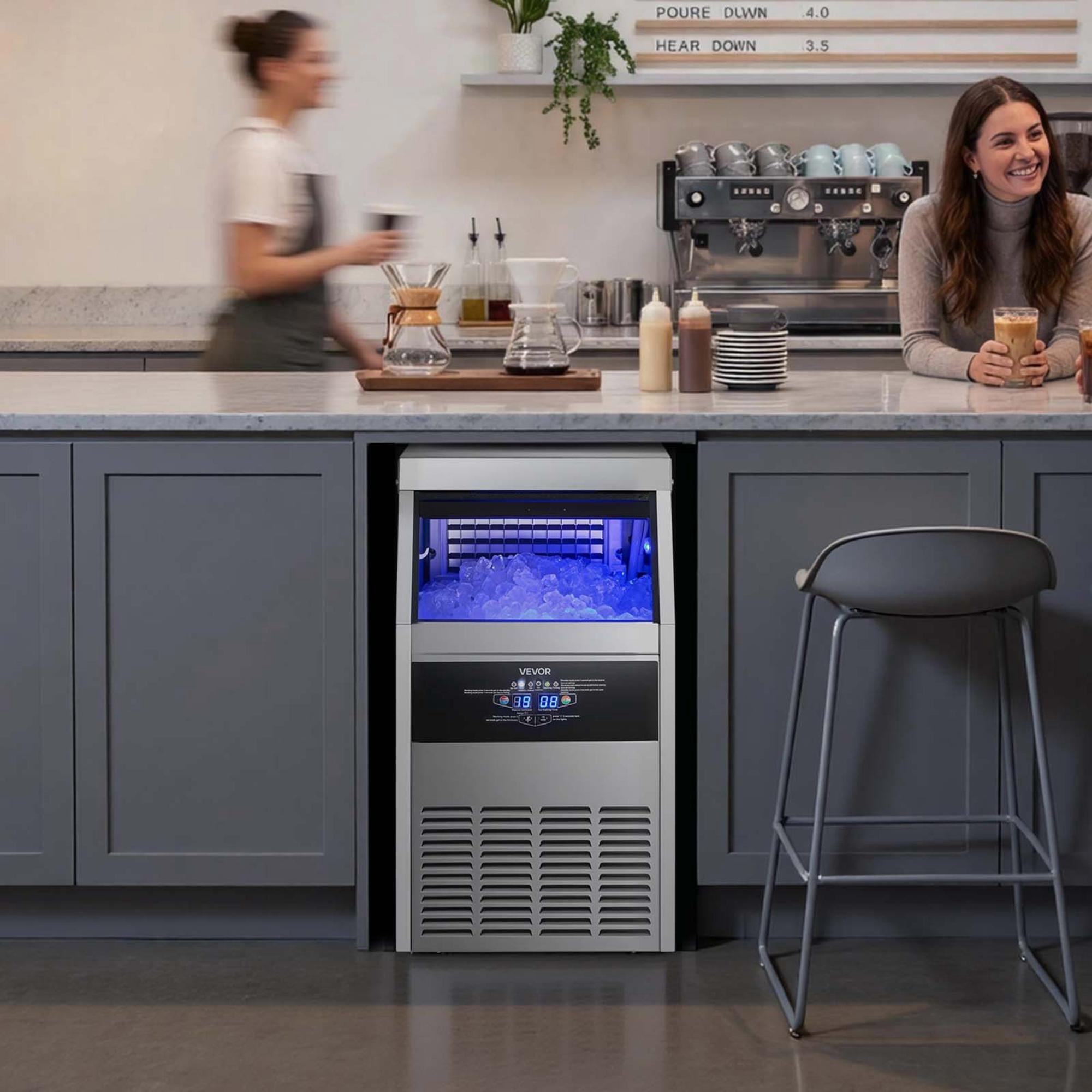 Commercial Ice Maker, 130 lbs/24H, 30 lbs Storage, Under Counter Freestanding Stainless Steel Ice Maker with LED Display & Self-Cleaning