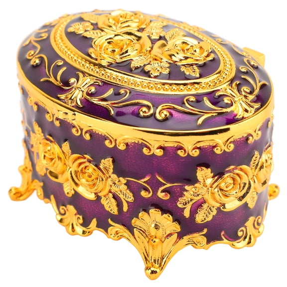 NFTIGB Vintage Metal Jewelry Box Zinc Alloy Decorative Keepsake Storage Case for Necklaces Earrings Rings Treasures Gold Purple Organizer 3.70x2.68x2.36 inches / 9.4x6.8x6 cm
