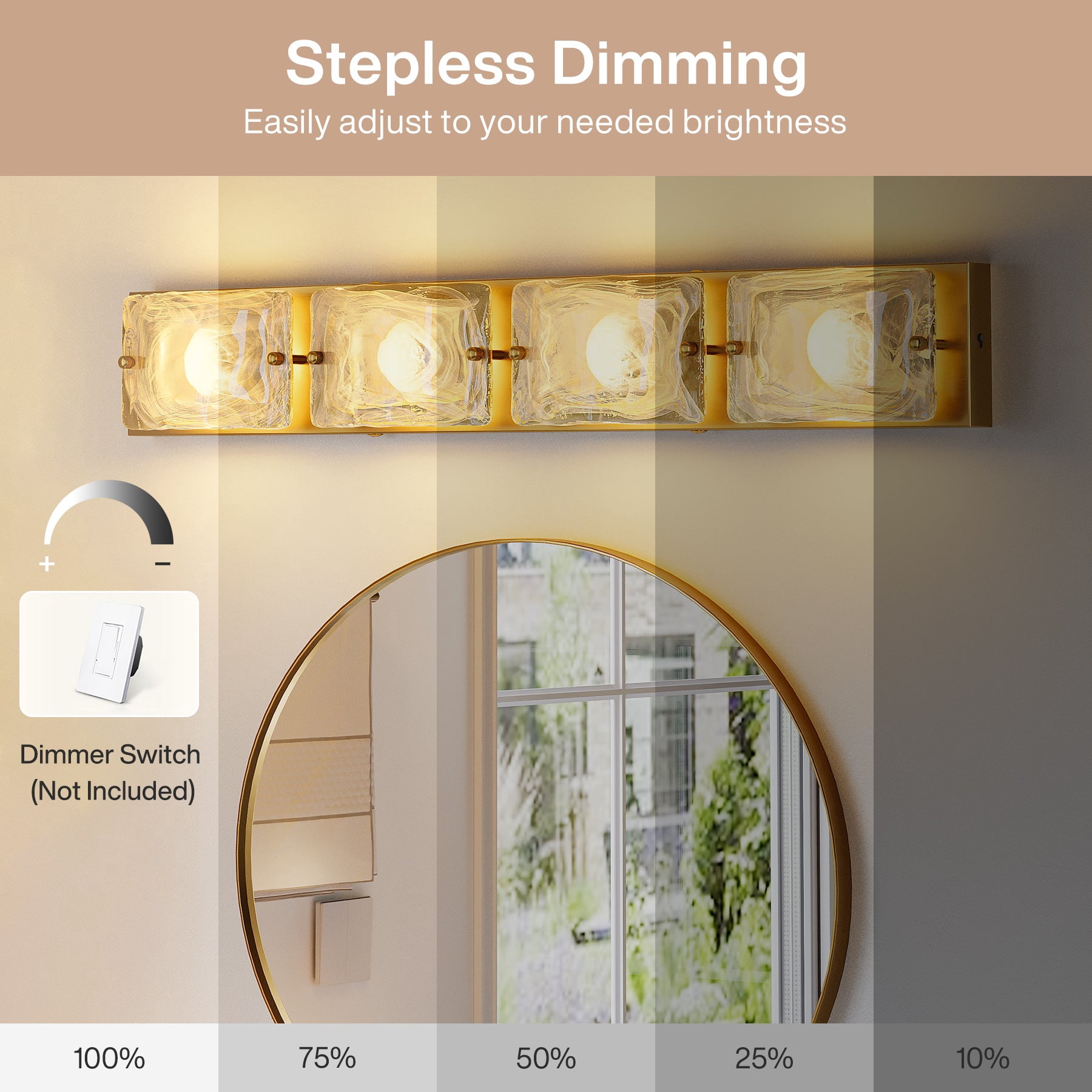 Fnova 29" LED Gold Vanity Lights, Modern 3CCT Dimmable Bathroom Light Fixtures (ETL Listed, Bulbs Included)