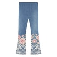 thumbnail image 5 of JOANKDMI Girls Stretch Bell Bottoms Casual Flare Pants Faux Denim Printed Elastic Waist Trousers Featuring Rose Floral Pattern Cute Fashion Bottoms for Daily Wear, 5 of 9