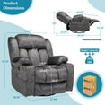 thumbnail image 6 of OUINCH Manual 360 Degree Swivel Glider Rocker Recliner Chair with Massage and Heat, USB Ports, Side Pockets and Cup Holders, Velvet Fabric (Grey), 6 of 7