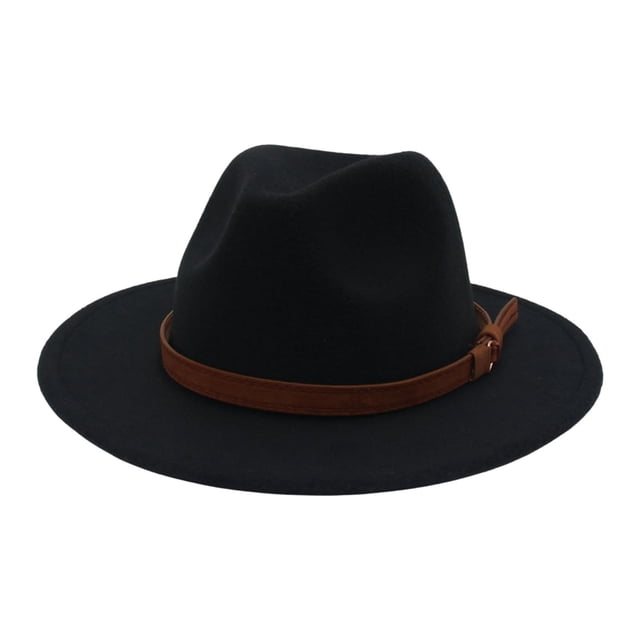 Sombrero Fedora Yinane de fieltro de ala ancha Invierno Otoño negro