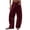 Wine 04, variant on Karymi Solid Casual Velvet Wide Leg Pants Woman, Elastic Drawstring Waist Long Trousers with Cargo Pockets