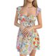 thumbnail image 1 of Lucakuins - Mini vestido de verano para mujer, sin mangas, lazo frontal, busto fruncido, estampado floral, vestido corto de línea A, ropa de playa Lucakuins  moda, 1 of 5