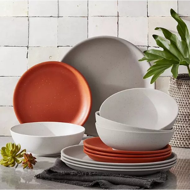 12Piece Bamboo Melamine Dinnerware Set