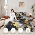 thumbnail image 4 of Castle Fairy Watercolor Ink Flow Texture Full Size Comforter Sets 3-Piece,Boho Golden Leaf Silhouette Bedding Comforter Set,Black Gray Gold,Reversible,1 Comforter and 2 Pillowcases, 4 of 6