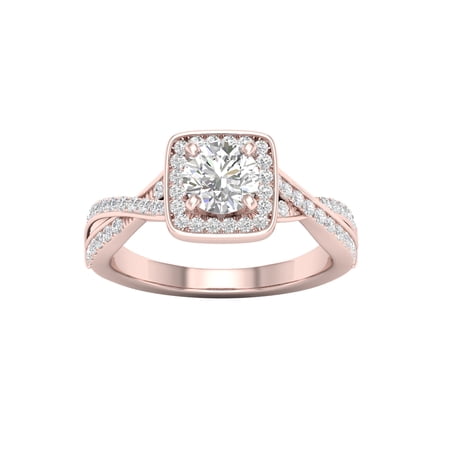 1 Carat T.W. Diamond Criss-Cross Shank Single Halo 14kt Rose Gold Engagement Ring