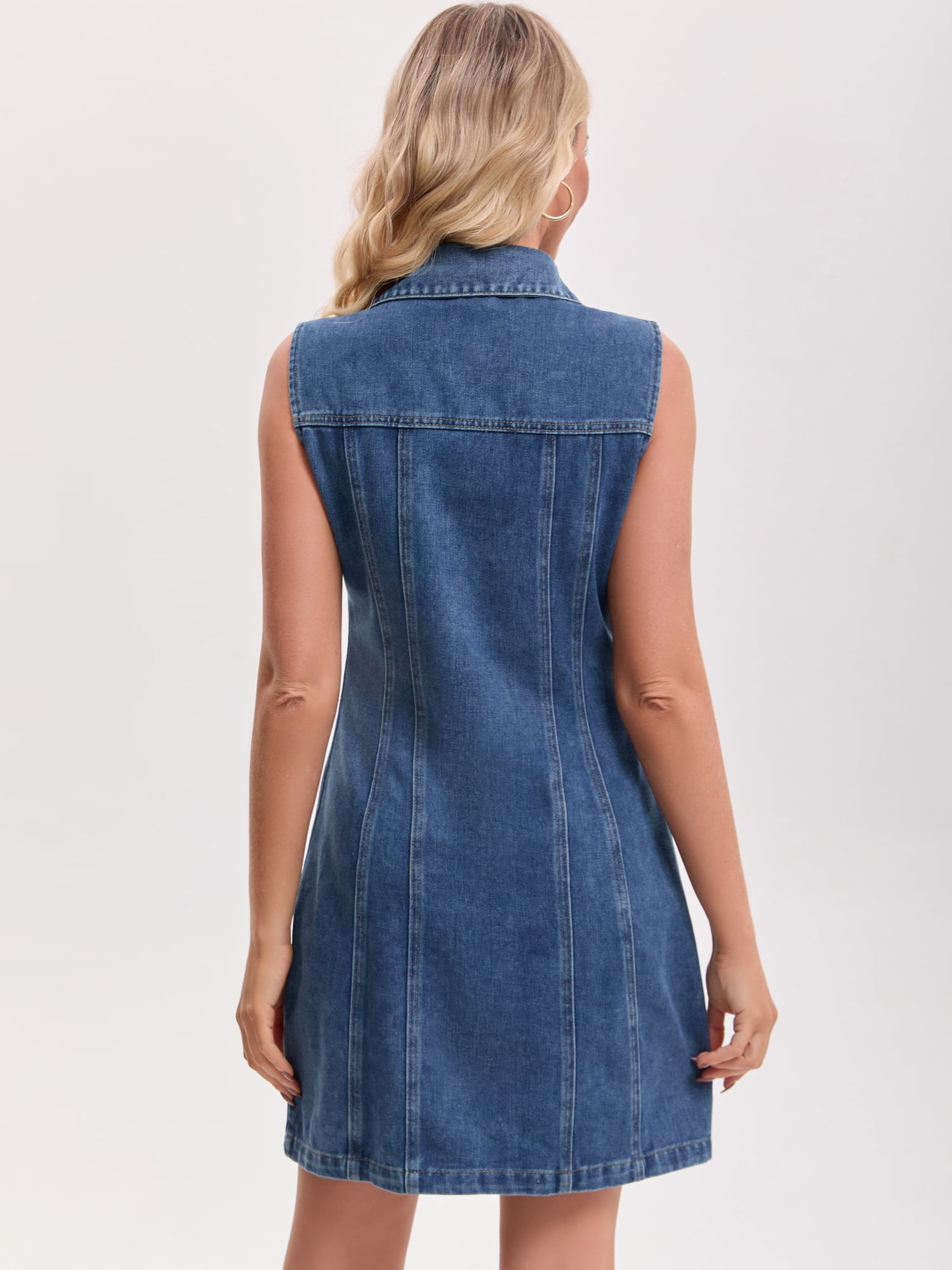 DARING DIVA Women's Sleeveless Collared Button Down Short Jean Dress XL Dark Blue