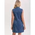 thumbnail image 4 of DARING DIVA Women's Sleeveless Collared Button Down Short Jean Dress 2XL Dark Blue, 4 of 7