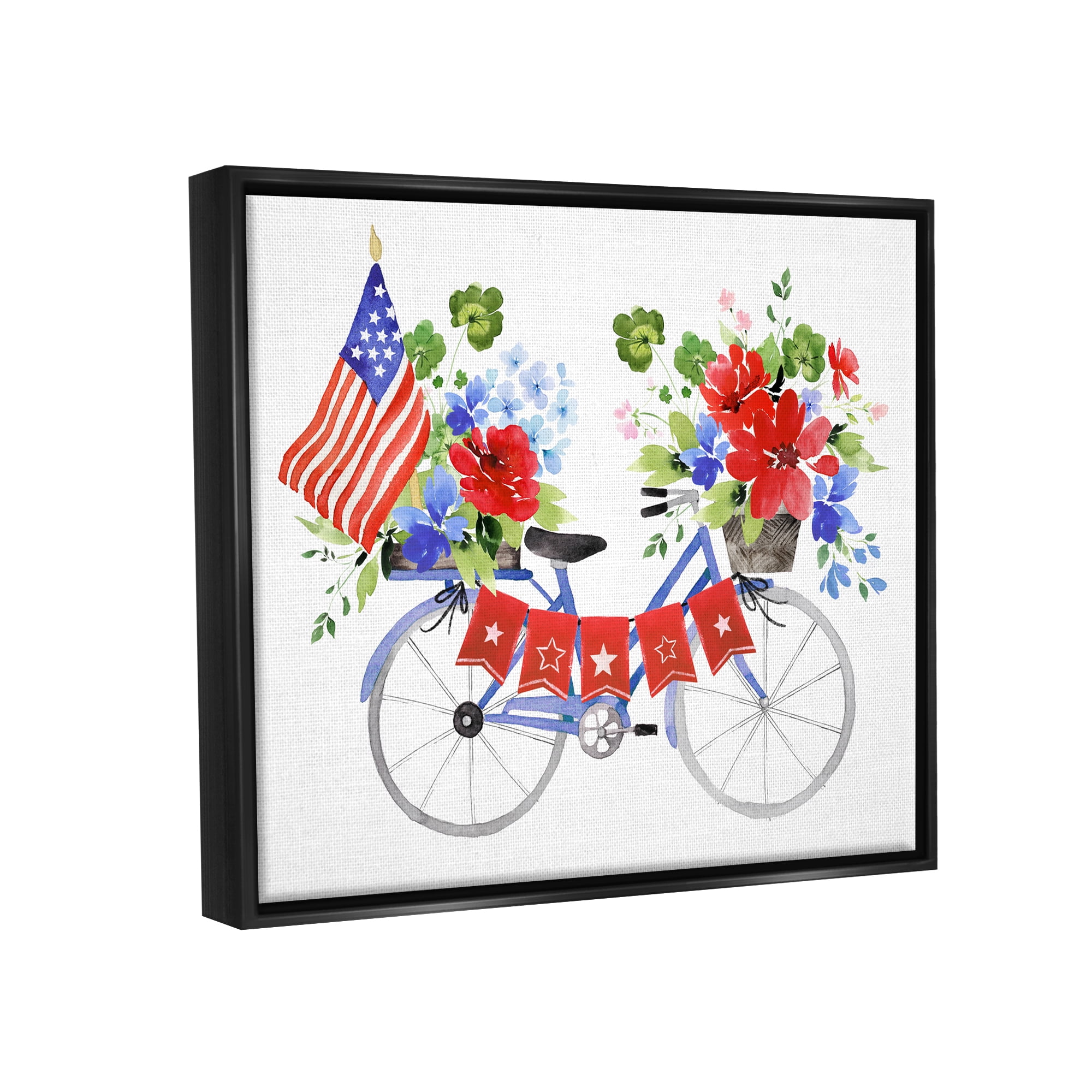 Stupell Industries Floral Americana Bicycle Transportation Painting Black Floater Framed Art Print Wall Art, 31 x 25