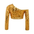 thumbnail image 5 of TSSOE Kids Girls One Shoulder Long Sleeve Sequins Jazz Hip Hop Ballet Dance Crop Top Athletic Shirts For Performance Gold 10, 5 of 7