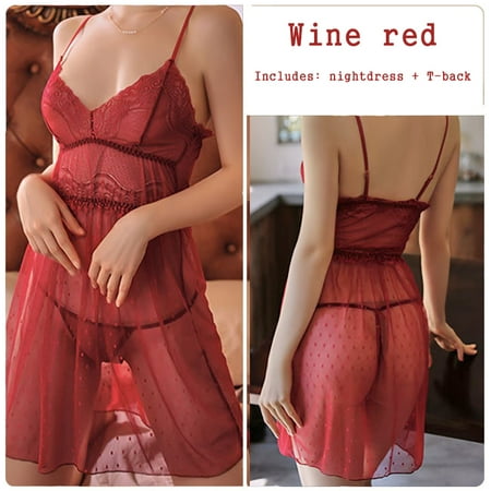 

jsaierl Women Lingerie Sexy Sets Women s Deep V Sexy Mesh Lace Perspective Suspender Nightdress Home Two Piece Set Lingerie Sets with Garter Mesh Outfits Valentines Lingerie for Women Sexy
