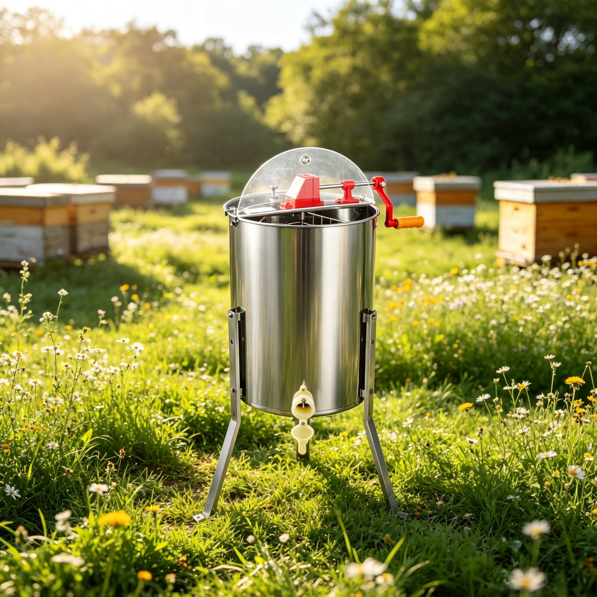 3-Frame Manual Honey Extractor, Stainless Steel Beekeeping Honey Spinner with Adjustable Stand & Lid