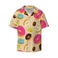 thumbnail image 4 of Uemuo Donuts Pattern Cotton Linen Short Sleeve Shirts,Casual Lightweight Button Down Shirts,Vacation Beach Summer Tops-Large, 4 of 7