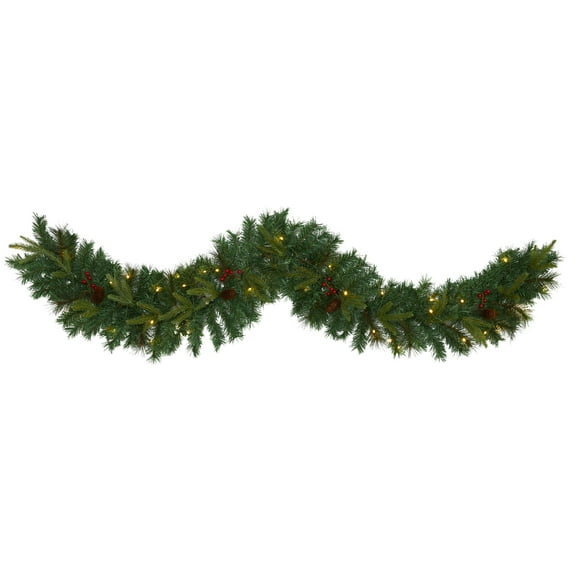 Nearly Natural 6’ x 7" Pre-Lit Mixed Pine Artificial Christmas Garland, Clear LED Lights