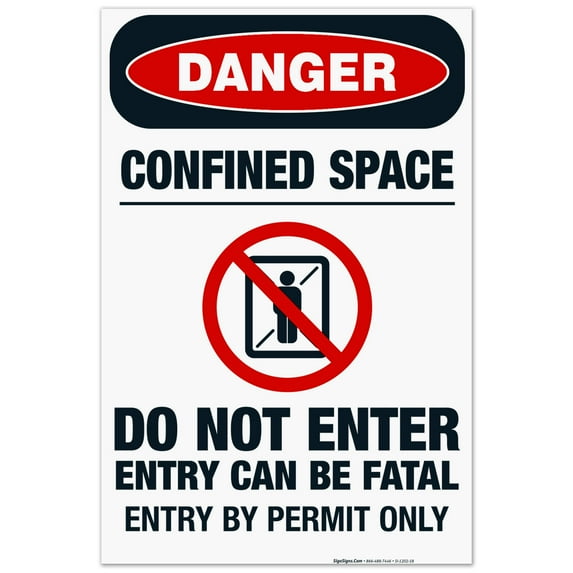 Confined Space Do Not Enter Entry Can Be Fatal Entry By Permit Sign, OSHA Danger Sign, 24x36 Corrugated Plastic