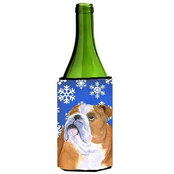 Bulldog English Winter Snowflakes Holiday Wine bottle sleeve Hugger 24 oz.