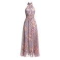 thumbnail image 5 of XIAONU Women's Ruched Waist Halter Maxi Dress Floral Print Spring Bridal Party Gown, 5 of 5