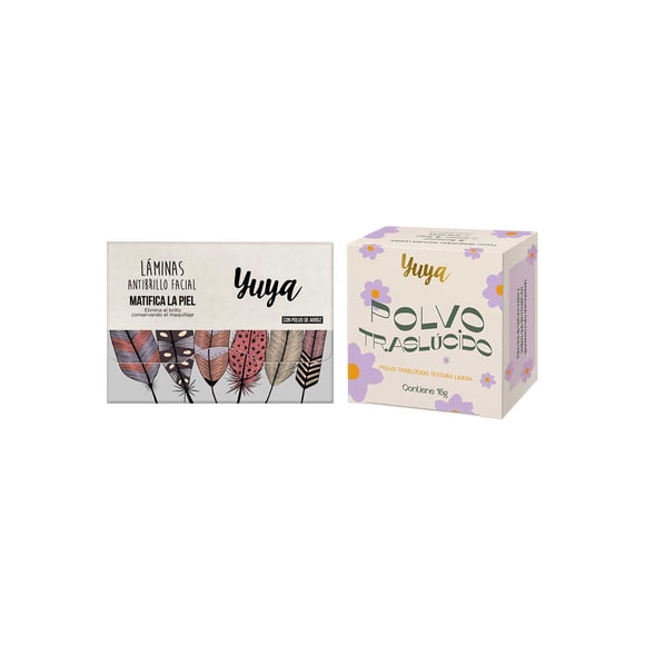 Yuya - Polvo traslúcido con ingredientes naturales 16g + Set Papel arroz Serendipia 50 pzas