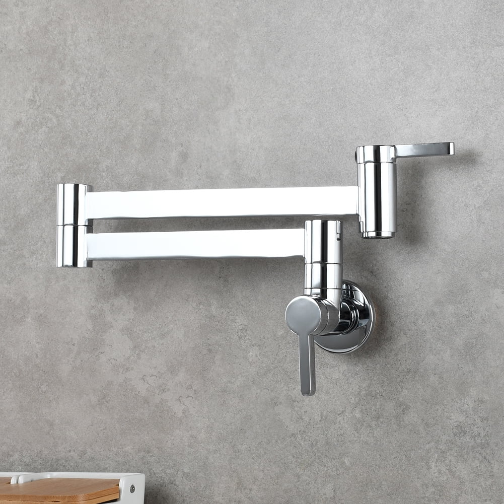 Lowestbest Brass Wall Mounted Foldable Faucet, Double Handles Fuacet, Cold Water Kitchen Tap, Chrome Lowestbest Brass Wall Mounted Foldable Faucet, Double Handles Fuacet, Cold Water Kitchen Tap, Chrome