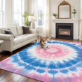 thumbnail image 4 of 8x10 Washable Area Rug, Round Tie-dye Non-Slip Extra Large Rectangle Rug for Living Room Bedroom, Blue Pink Watercolor Retro Ethnic Style Indoor Floor Mat for Home Decor, 4 of 9