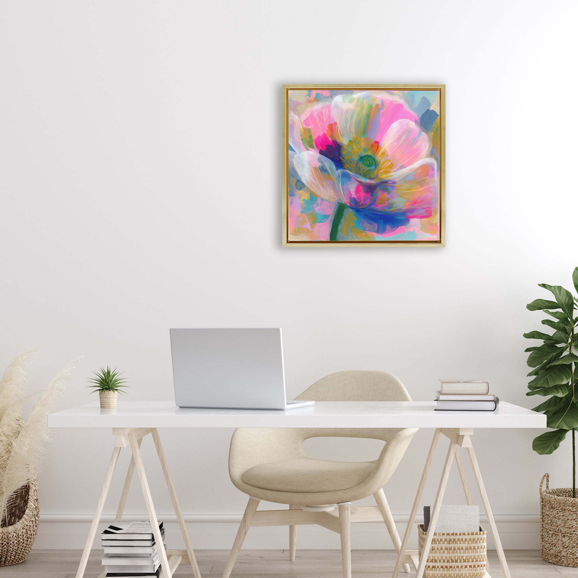 Stupell Industries Backlit Kaleidoscopic Poppy Gold Framed Floater Canvas Wall Art, design by Chromatic Storm Studio