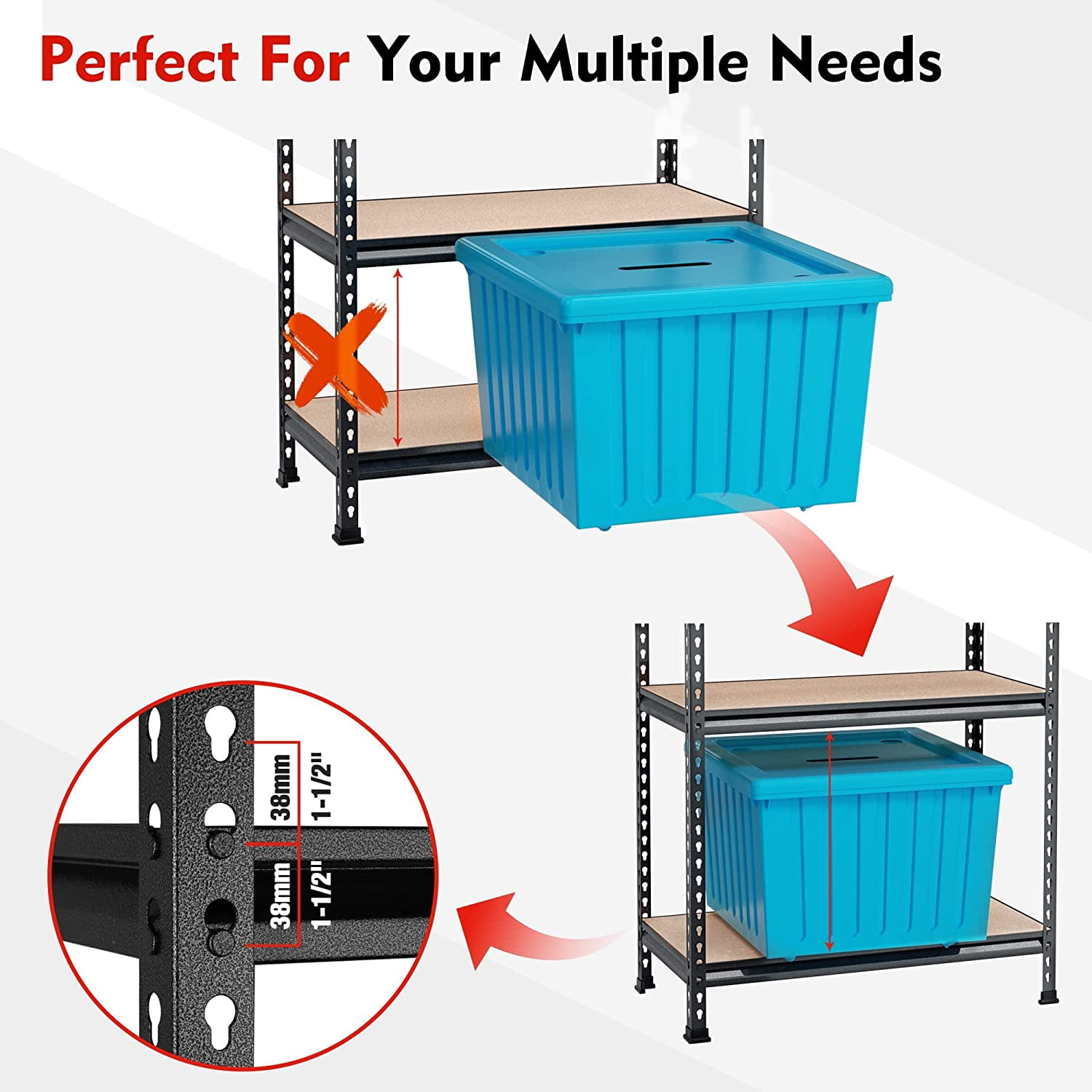 WORKPRO 5-Tier Metal Storage Shelving Unit, 36”W x 18”D x 72”H, Adjustable Storage Rack Heavy Duty Shelf with Particle Board, 4000 lbs Load Capacity (Total) for Garage Warehouse, Black/Silver, W082093