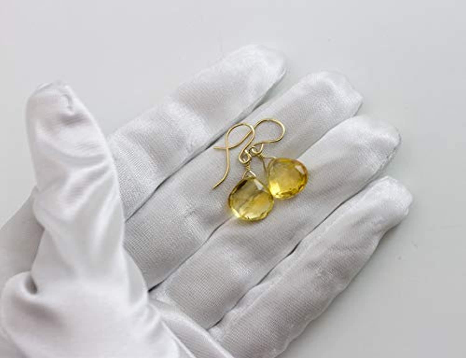 14k Yellow Gold Filled Citrine Earrings Yellow Faceted Heart Dainty Simple Dangles Drops Designed for Adult Women