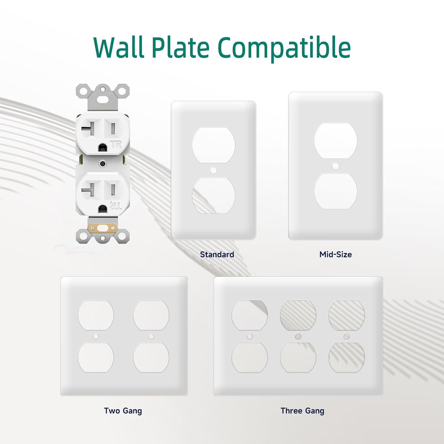 20Amp Electrical Wall Outlet, 125V Duplex Receptacle White Outlet, Standard Residential Grade, Tamper-Resistant, 2-Pole 3-Wire, Self-Grounding, Child Proof, UL Listed, Push & Side Wire, 10 Pack