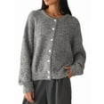thumbnail image 3 of Womens Button Up Cardigan Sweaters Long Sleeve Crew Neck Fall Soft Knit Loose Sweater Tops Flower Gray L, 3 of 8