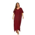 thumbnail image 3 of Beautybatik Maroon Women Solid Caftan Kaftan Loungewear Maxi Plus Size Long Loose Dress XL, 3 of 6