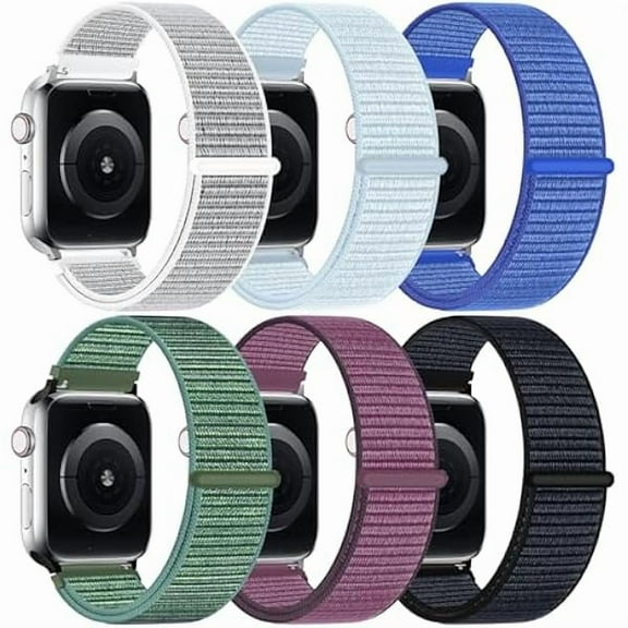 1997 6 Pack Nylon Sport Loop Band Compatible with Apple Watch Band Women Men, Soft Adjustable Braided Replacement Straps for iWatch Series 10 9 8 7 6 5 4 3 2 1 SE Ultra
