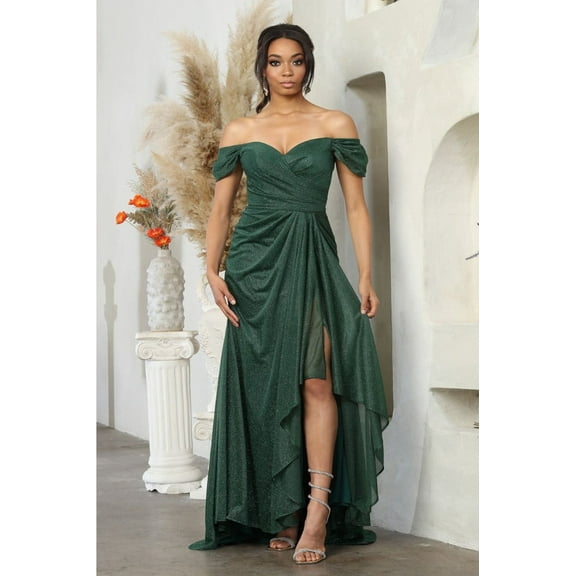 May Queen MQ2063 Juniors Womens Ruched Glitter Mother of the Bride Slit Gown